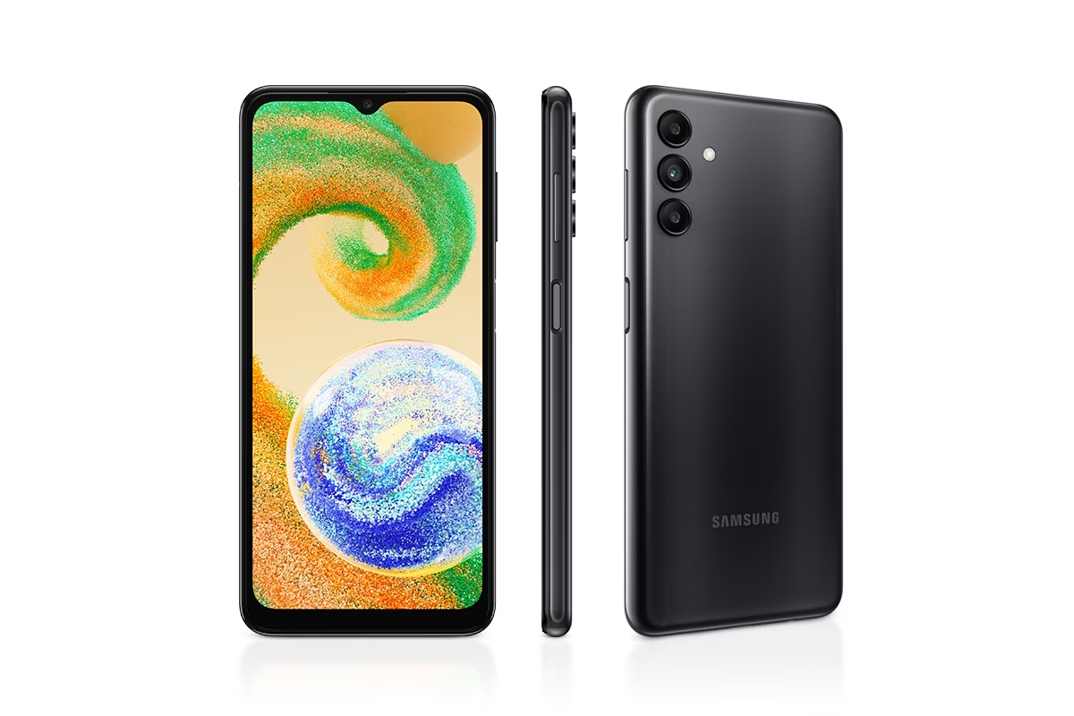 Das Samsung Galaxy A04s in Black Beauty mit Vertrag in den Netzen von Telekom, Vodafone, o2 Telefónica und 1&1