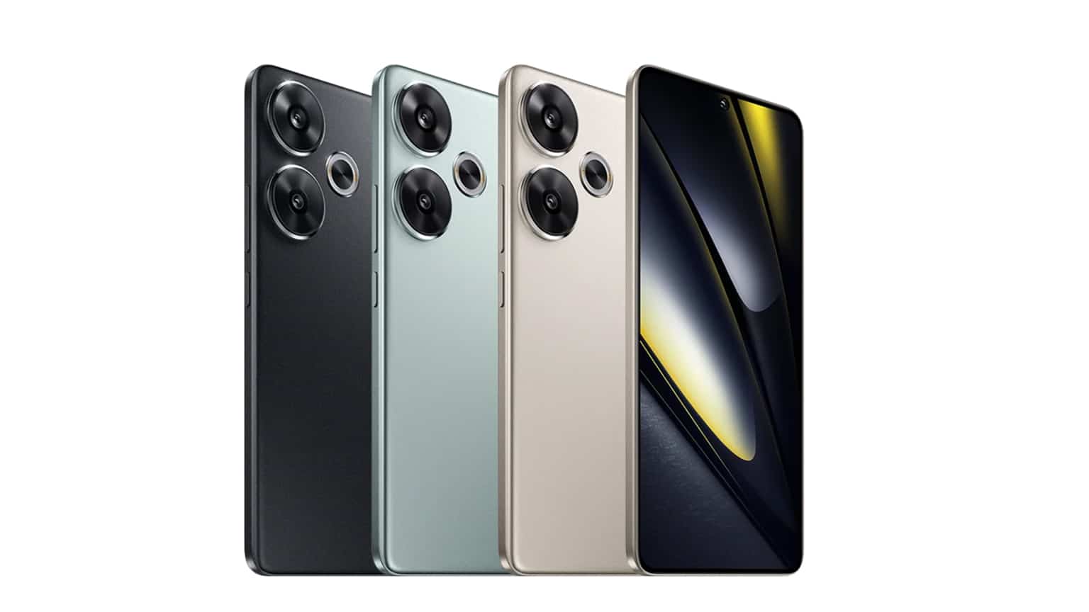 Xiaomi Poco F6 in Schwarz, Grün und Titan (goldfarben)