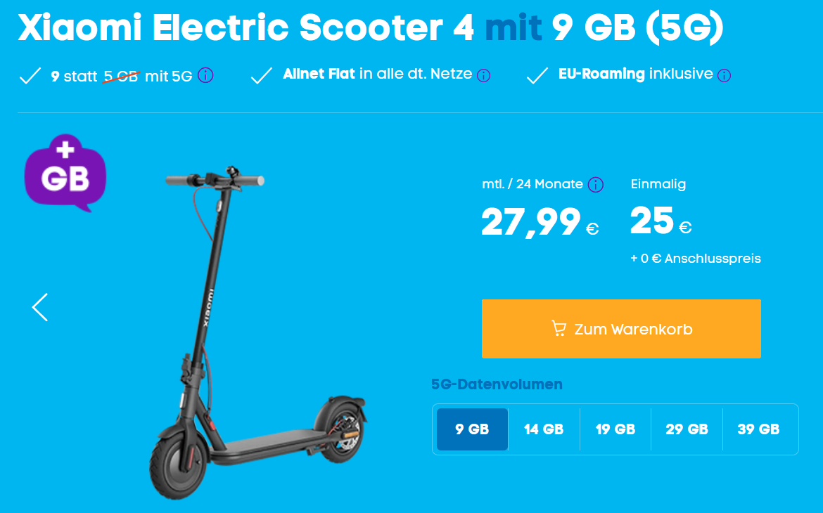 Blau Scooter Deal mit 9 GB