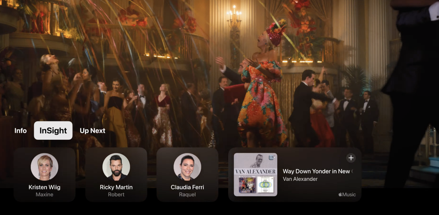 Screenshot einer Apple-TV-Serie mit eingeblendeten Schauspieler-Infos