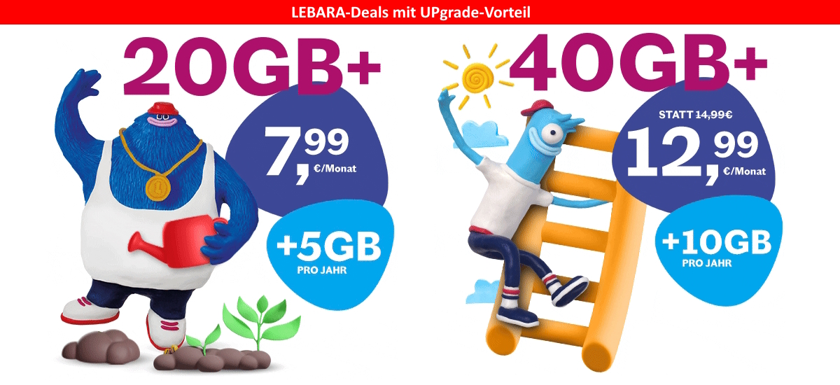 LEBARA-Deals mit UPgrade-Vorteil: HELLO! 20 UP (Flex) + HELLO! 40 UP (Flex)