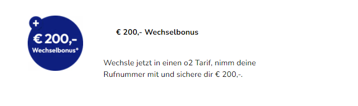 o2 Wechselbonus: 200 Euro