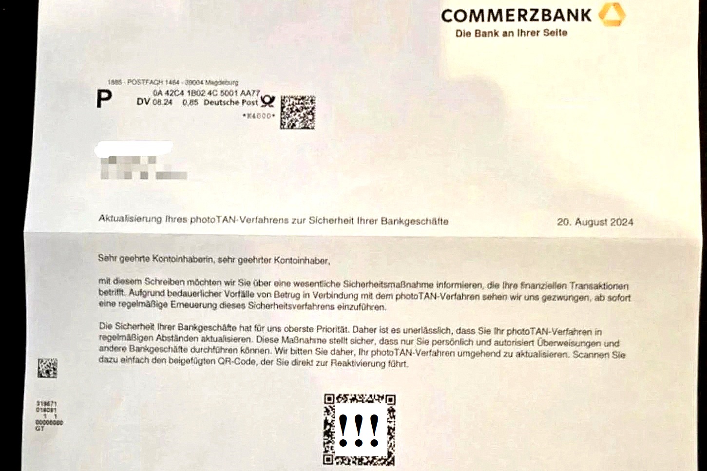 Phishing-Briefe wie dieser sind auf Beutefang