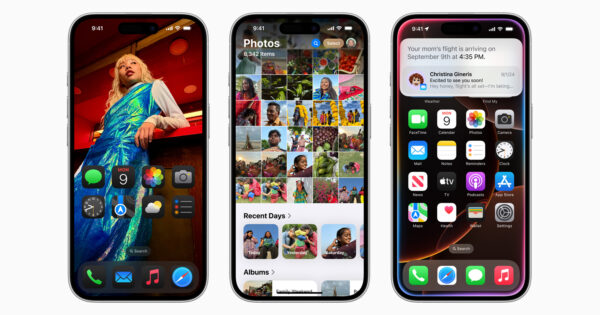 Screens von Fotos-App, Homescreen und E-Mail-Sortierung im Zuge des iOS 18 Update