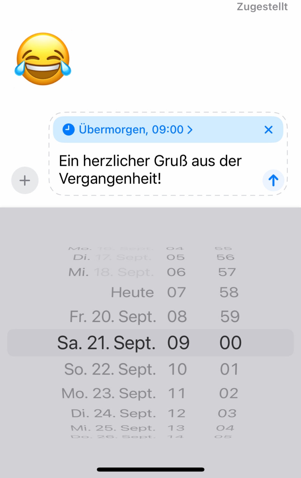 Screenshot der iOS 18 Funktion Später senden von Nachrichten