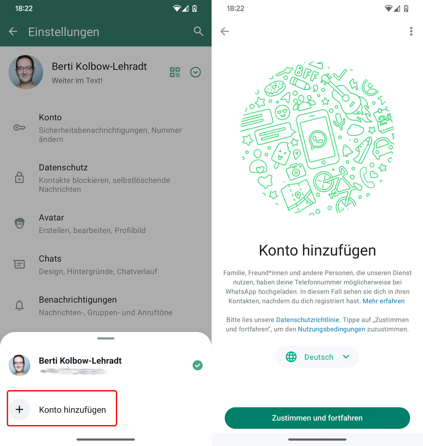 Screenshots zeigen, wie man zweimal WhatsApp auf einem Handy nutzt