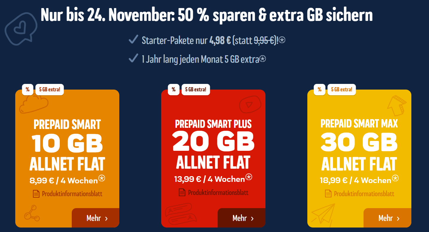 ja! Mobil - 50% Sparen und 5GB mehr für 12 Monate