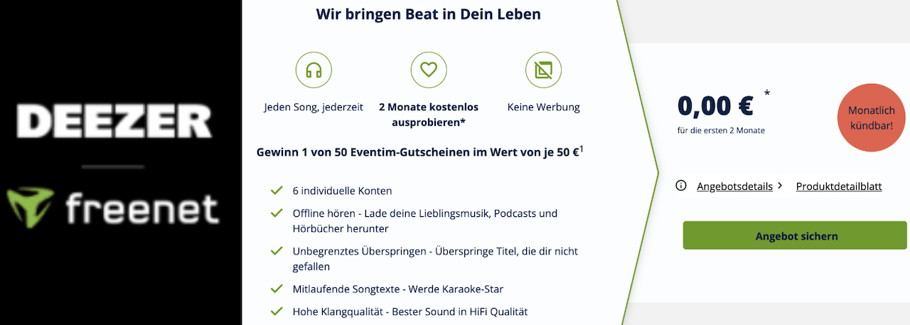 freenet deezer Aktion 2 Monate gratis deezer family