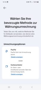 Wir entscheiden uns dafür, dass unsere Bank die Umrechnung übernimmt. (Screenshot: Handyhase)