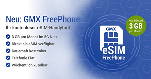 GMX Freephone Gratis 3GB eSIM-Tarif