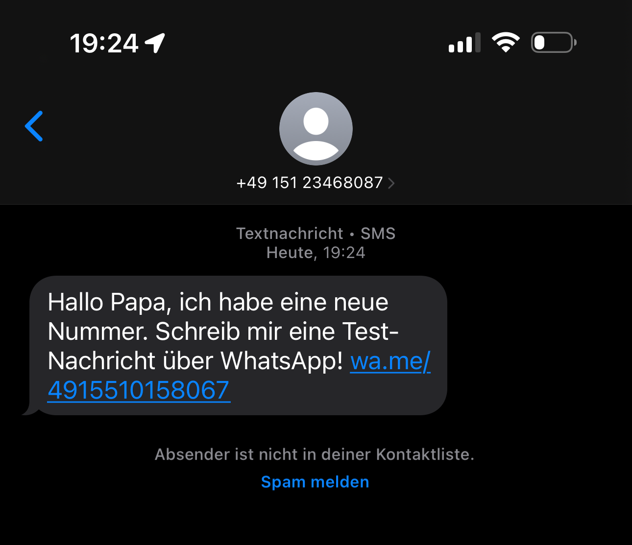 SMS Enkeltrick WhatsApp Spam-SMS-Scam Hallo Papa