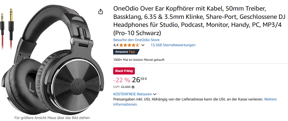 OneOdio Black Friday Aktion mit Over Ears