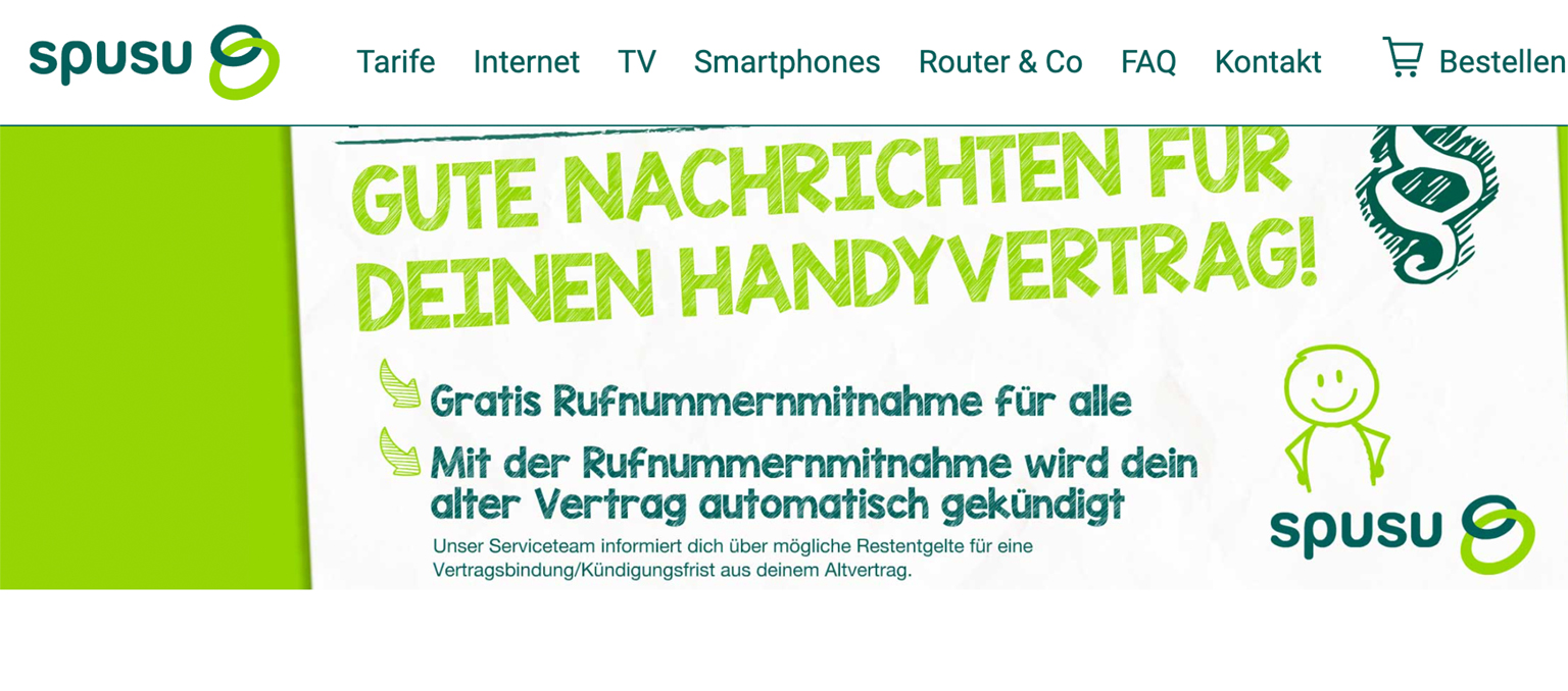 Homepage-Ausschnitt von Spusu