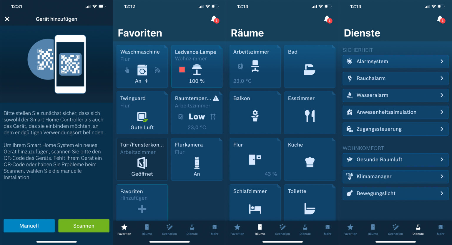 Screenshots der Bosch Smart Home App