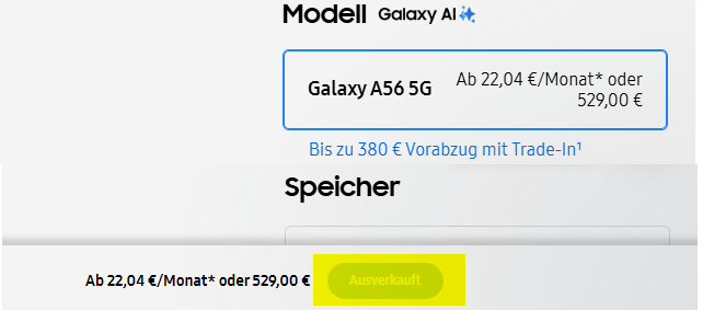 Galaxy A Reihe mehr lieferbar