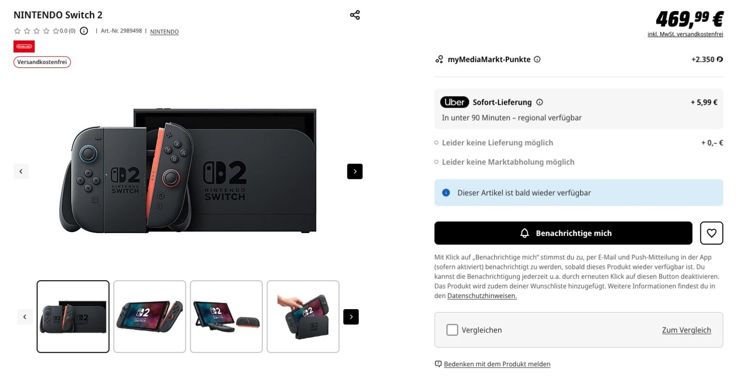 Nintendo Switch 2 MediaMarkt bestellen Vorrat