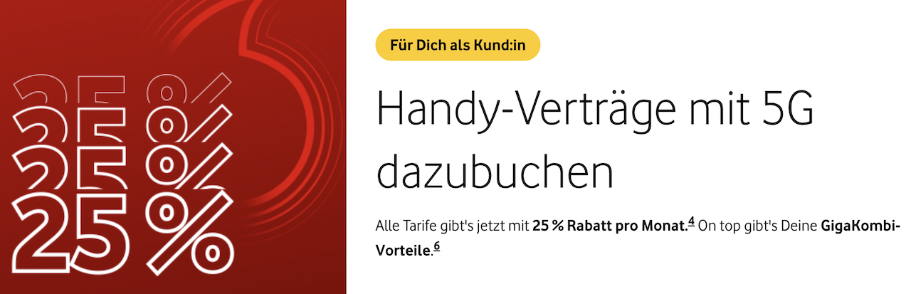Vodafone GigaMobil Aktion 25 % Rabatt