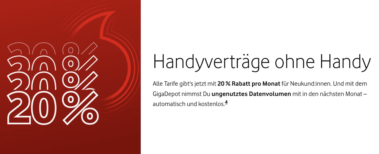 Vodafone GigaMobil 20 % Aktion
