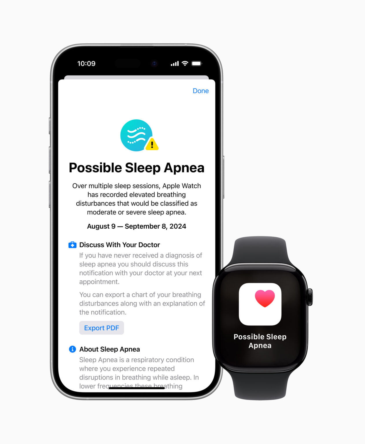 Apple Watch und iPhone-Anzeige zur Schlafapnoe-Warnung