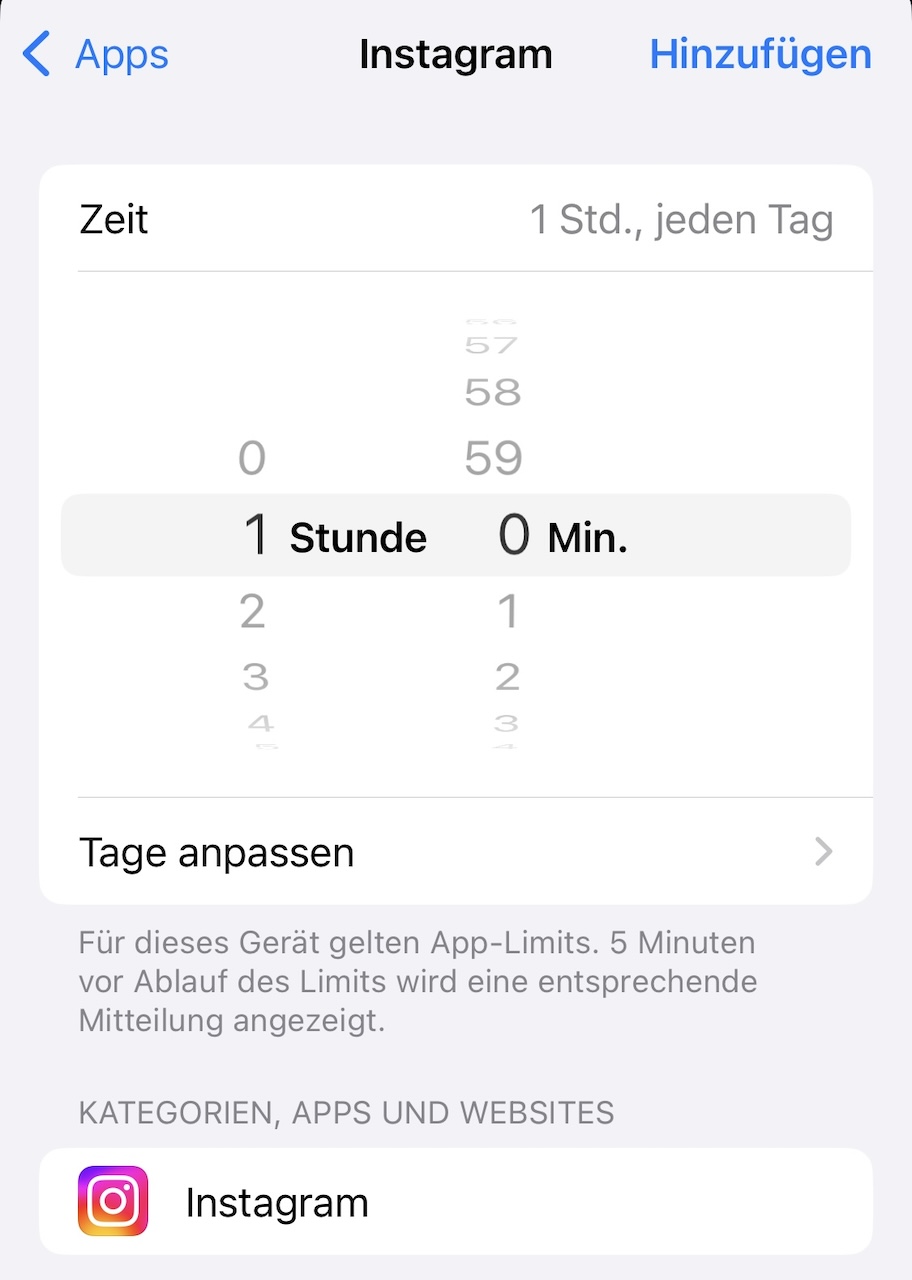 Bildschirmzeit iPhone App-Limit einstellen