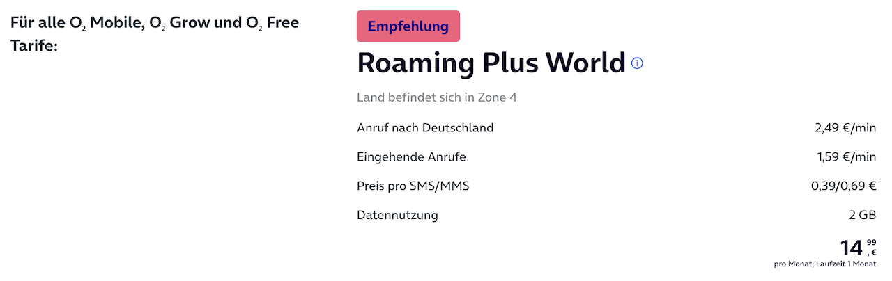 O2 Roaming Plus World Dubai SIM-Karte