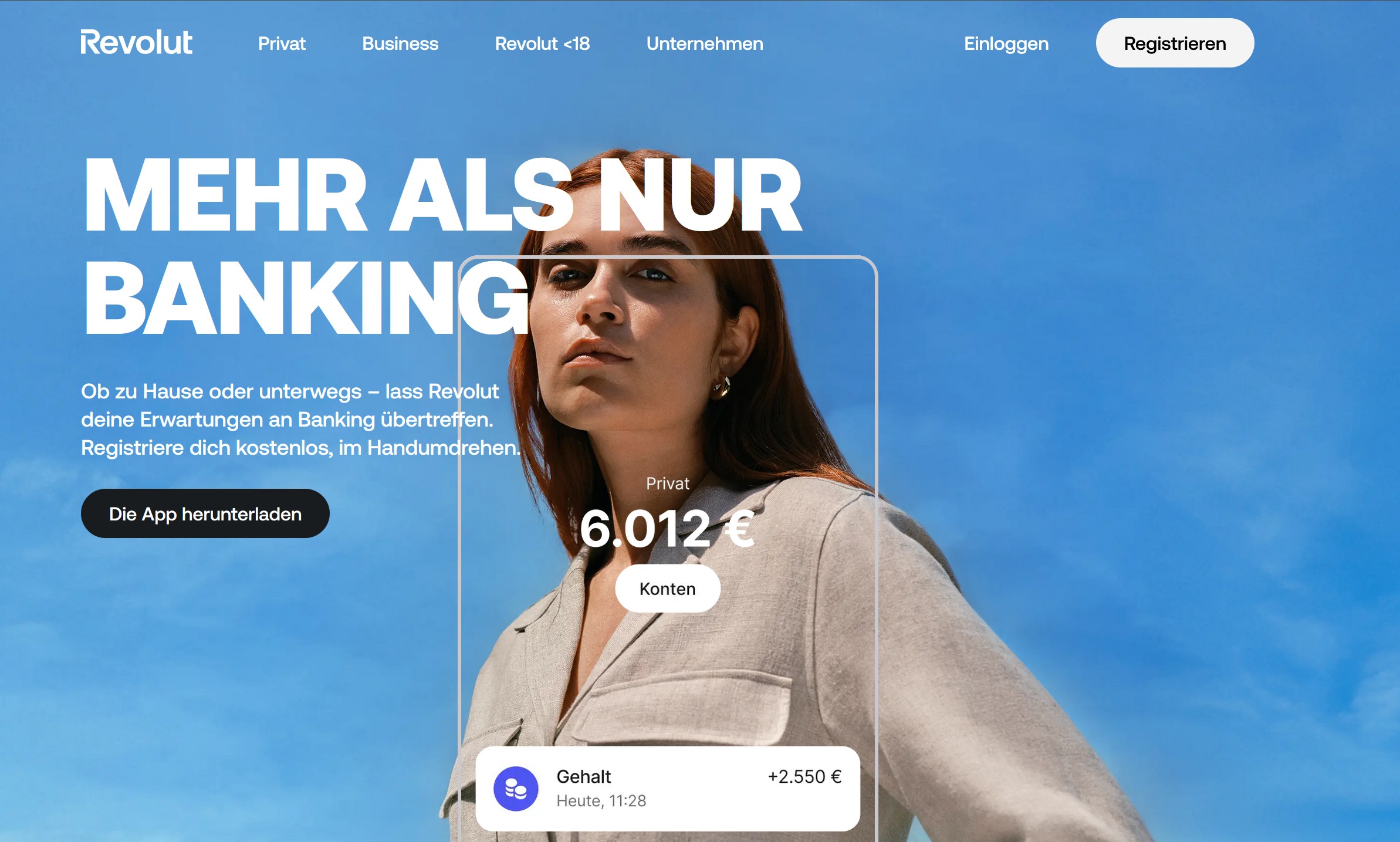 Die Webseite der Neobank Revolut - das Unternehmen bietet auch noch weitere Services an. (Screenshot)