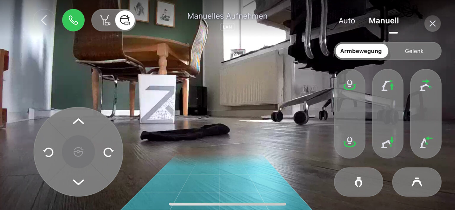 Ansicht des Fernsteuermodus' des Greifarms des Roborock Saros Z70