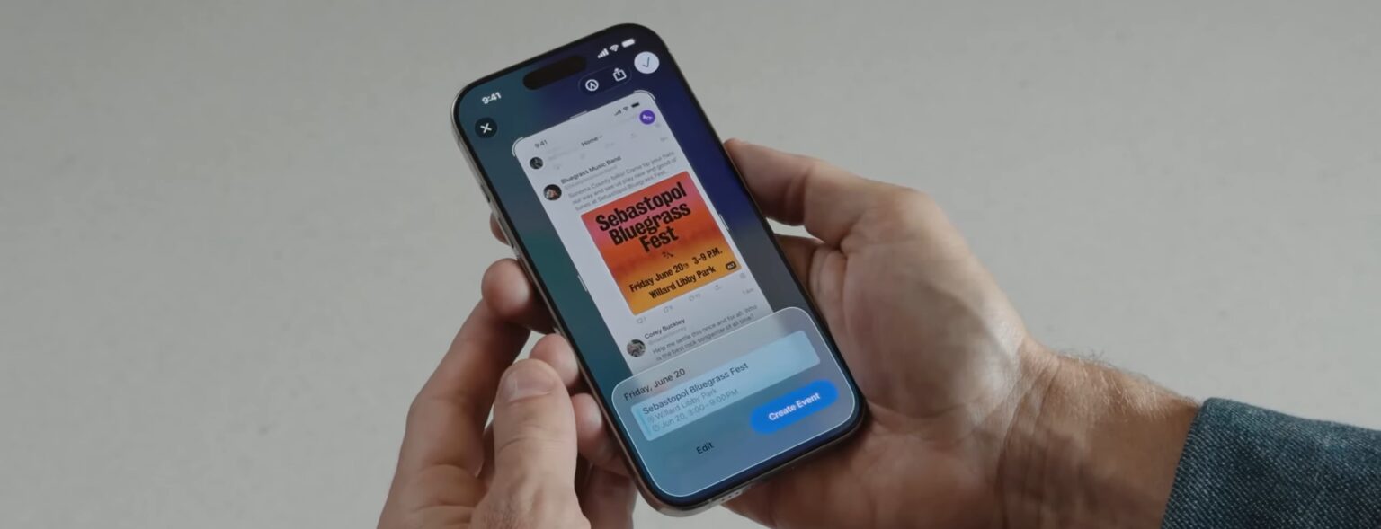 iPhone mit Visual Intelligence in einer Hand gehalten.