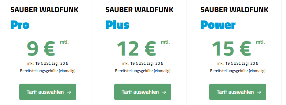 Sauber Waldfunk Tarife
