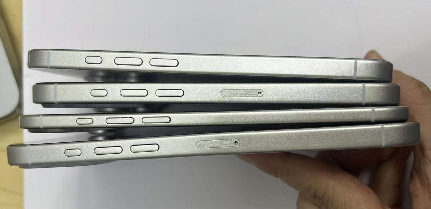 Dummy des iPhone 17 Air (drittes Handy von oben)
