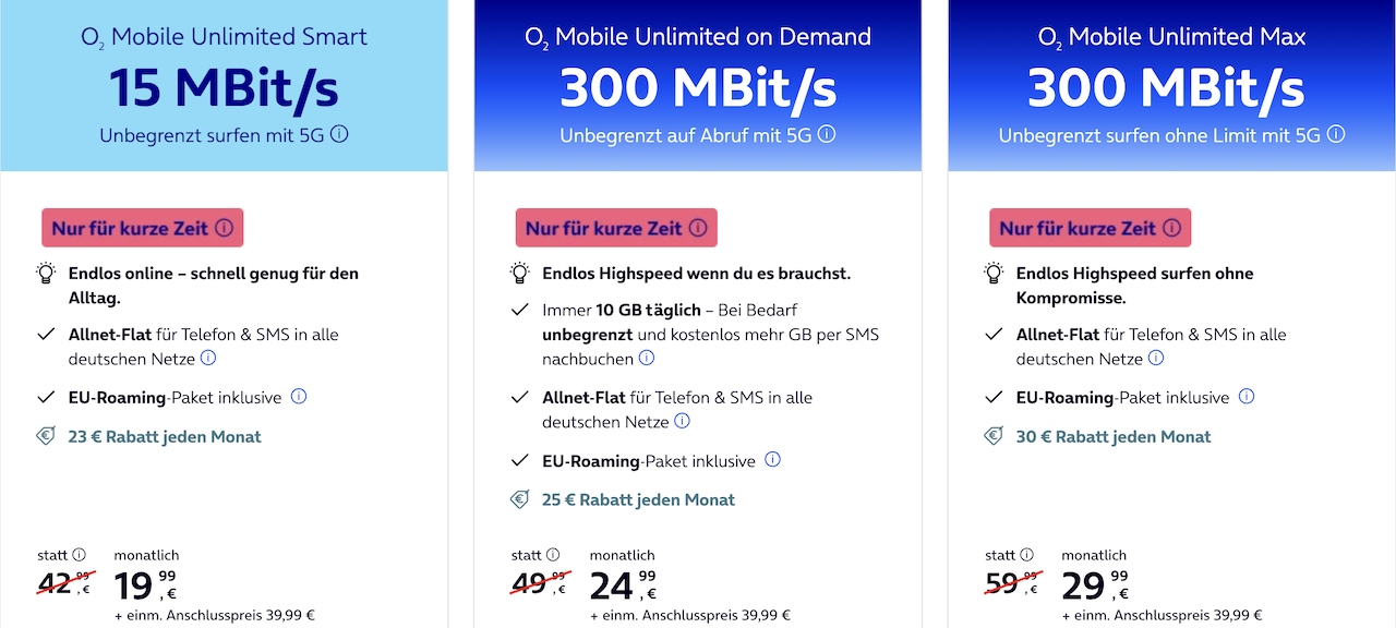 o2 Mobile Unlimited Übersicht