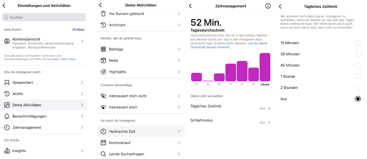 Zeitmanagement Tool Instagram Bildschirmzeit reduzieren