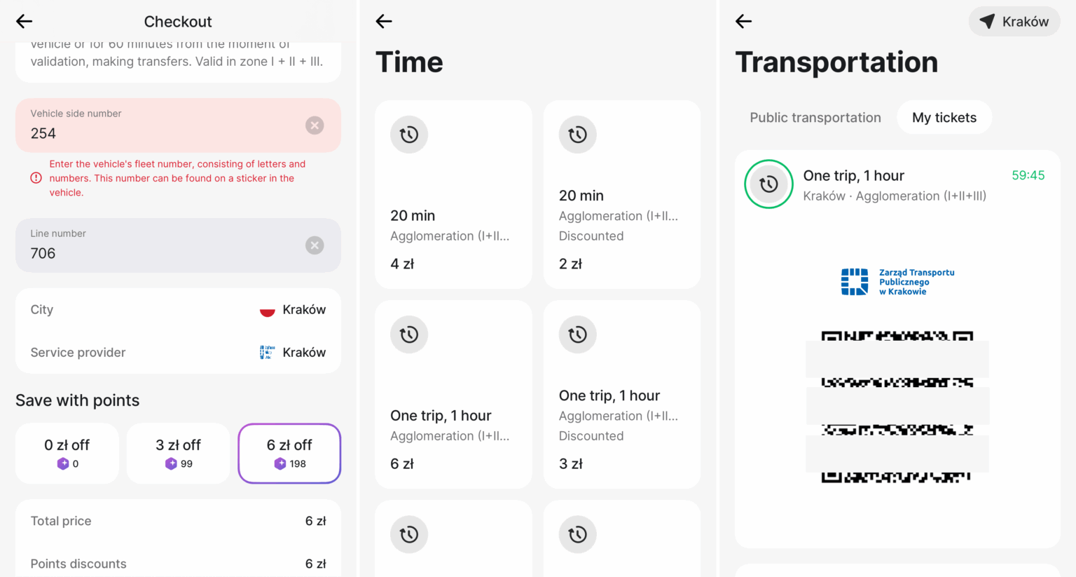 Drei Screenshots aus dem ÖPNV-Reisemodus von Revolut.