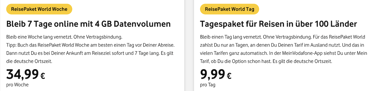 Vodafone Reisepaket World ab 9,99 €