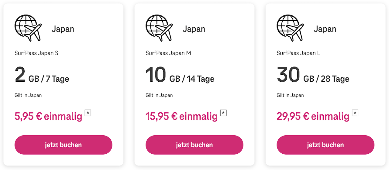 Telekom SurfPass für Japan ab 2 GB für 7 Tage