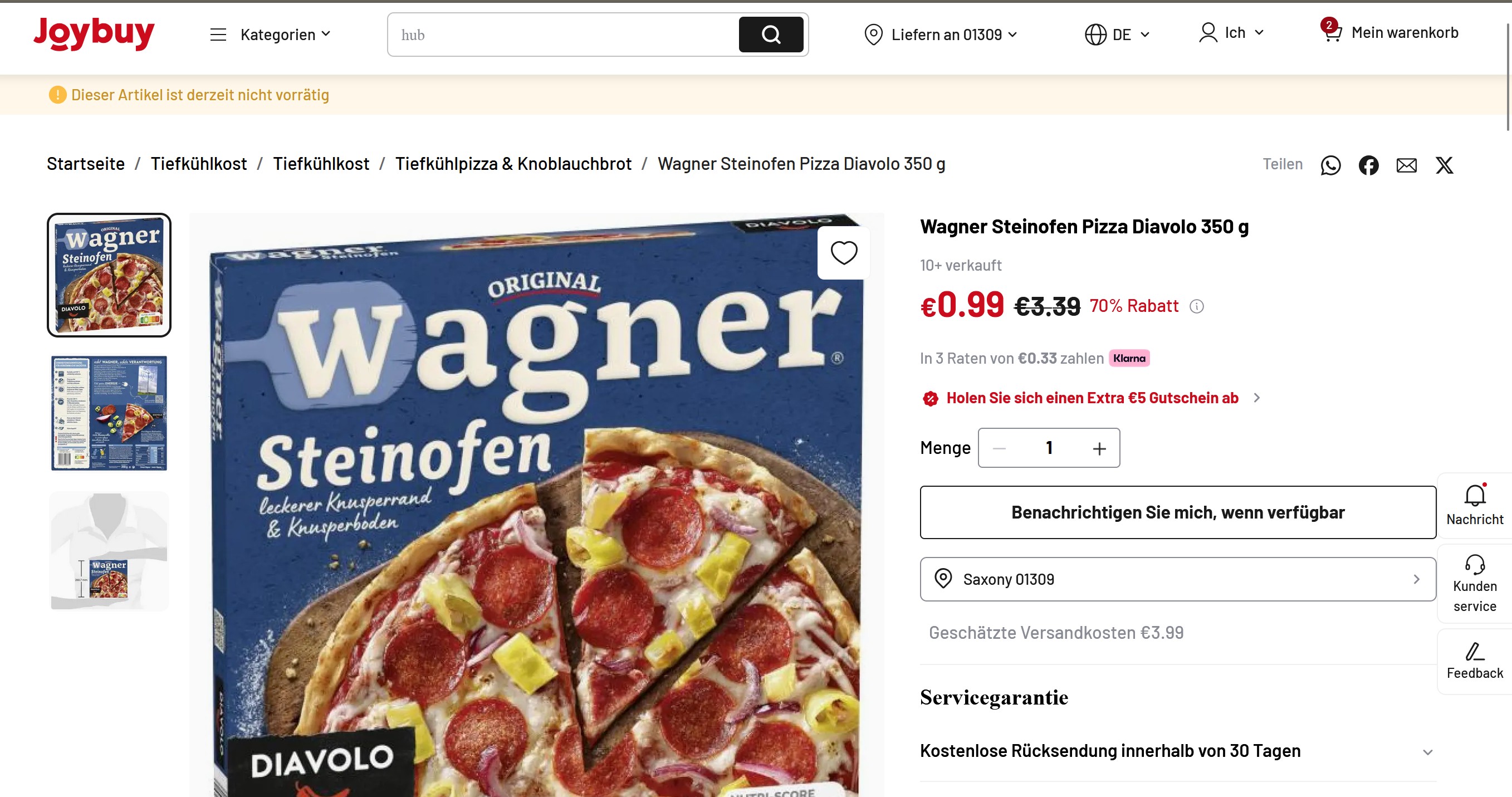 Pizza mit Rückgaberecht! (Screenshot)