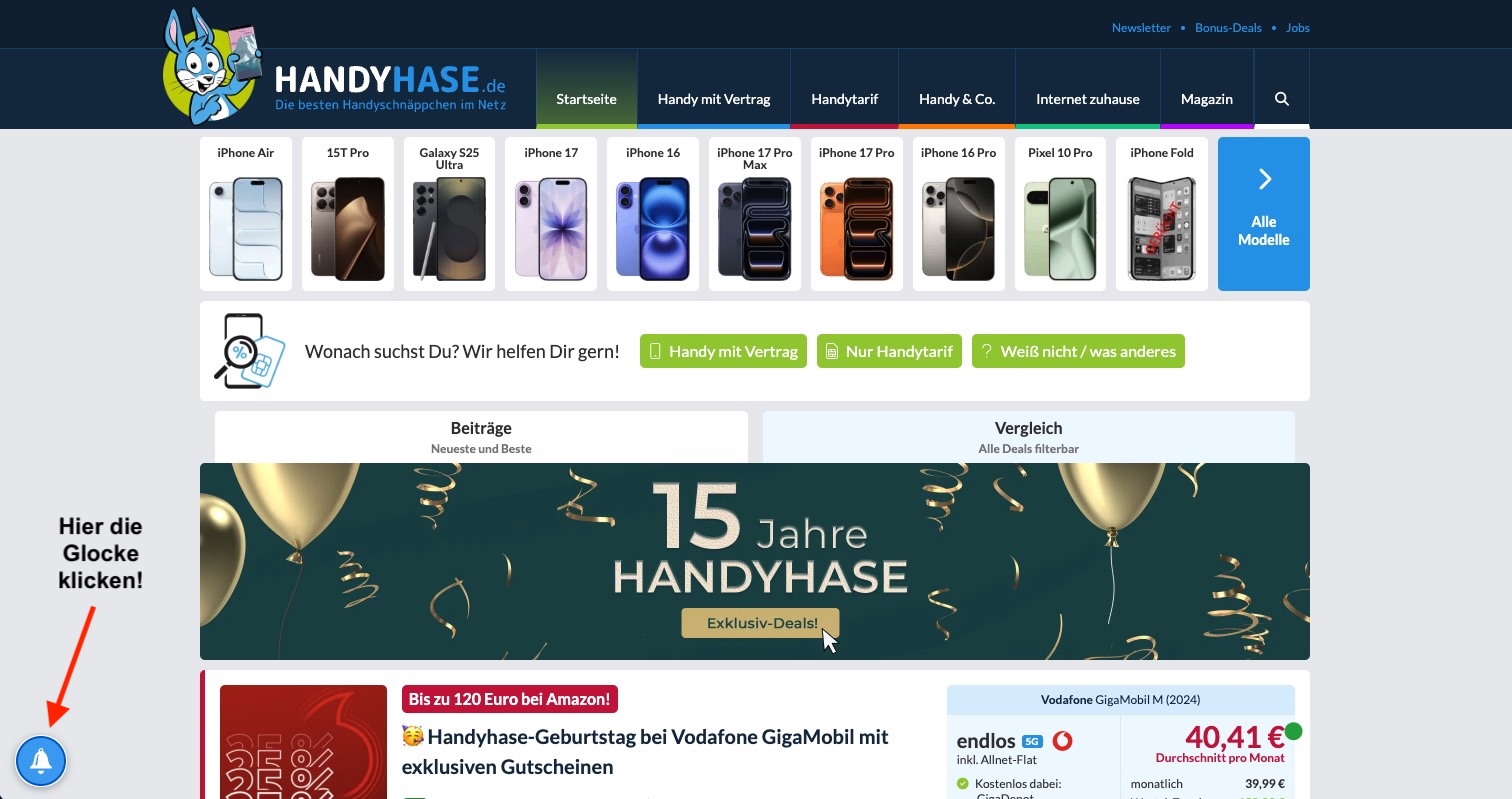 Handyhase Geburtstag Glocke aktivieren 15 Jahre Benachrichtigungen