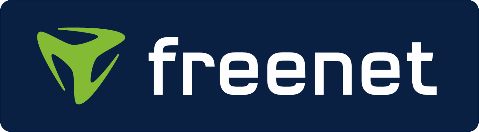 Freenet-Logo auf blauem Grund.