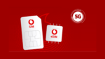 Vodafone SIM-Karten auf rotem Hintergrund - diese kommen oft mit gratis Datenvolumen