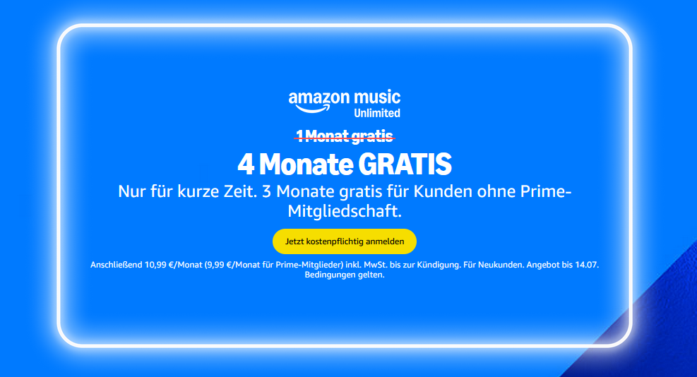 Amazon Music 4 Monate gratis vom 08.06.2026