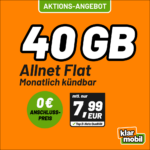 klarmobil 40 GB im Vodafone Netz für 7,99 € mtl.