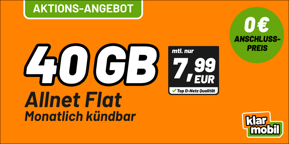 klarmobil 40 GB im Vodafone Netz für 7,99 € mtl.