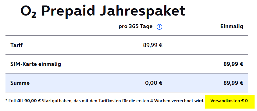 o2 Jahrespaket ohne Versandkosten o2 Jahrespaket ohne Versandkosten