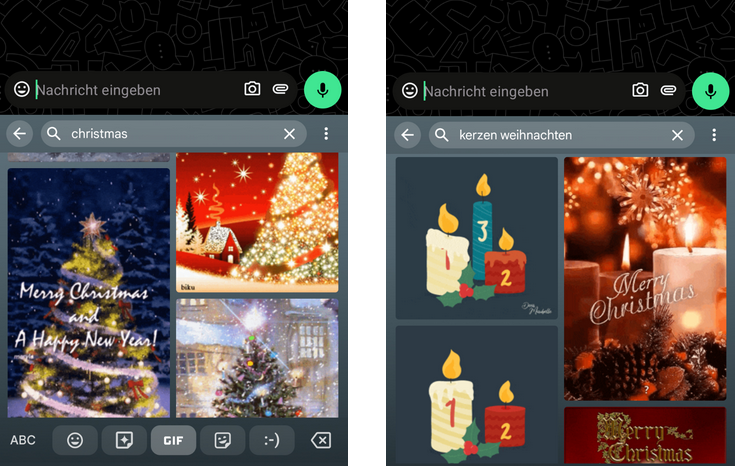 GIFs für Weihnachten und die Adventszeit über die Handy-Tastatur finden