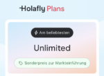 Logo von Holafly Plans mit Unlimited-Tarif dadrunter.