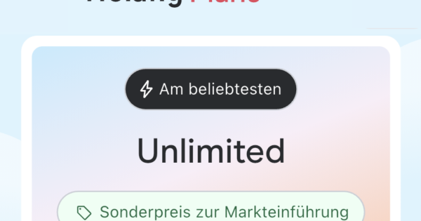 Logo von Holafly Plans mit Unlimited-Tarif dadrunter.