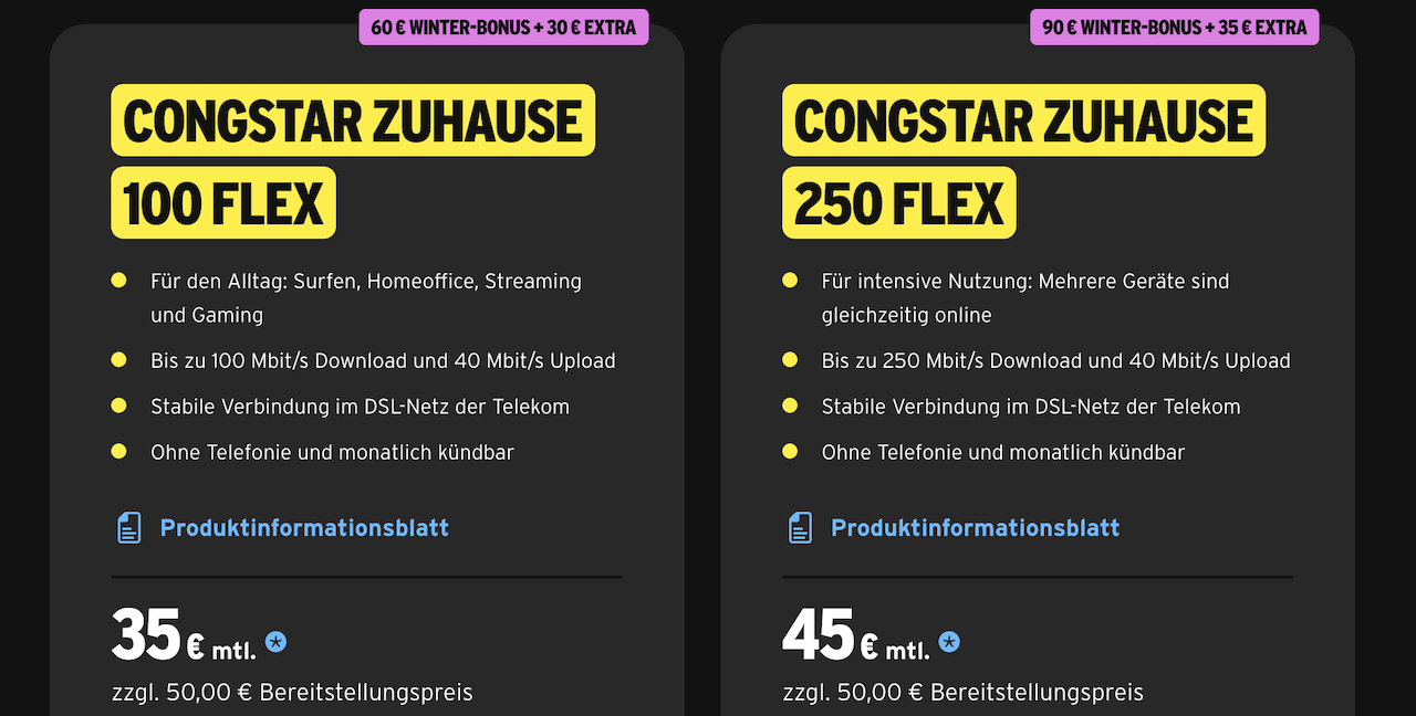 congstar zuhause WInterdeals