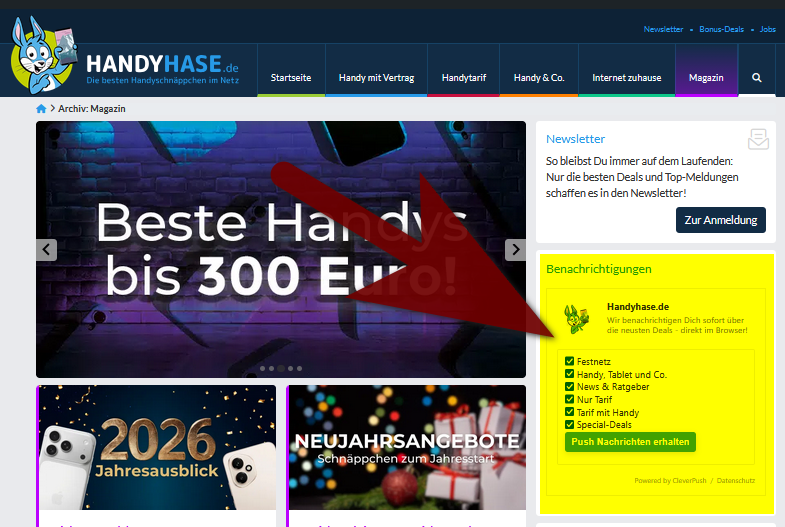 Handyhase Dealalarm: Benachtichtigungen aktivieren