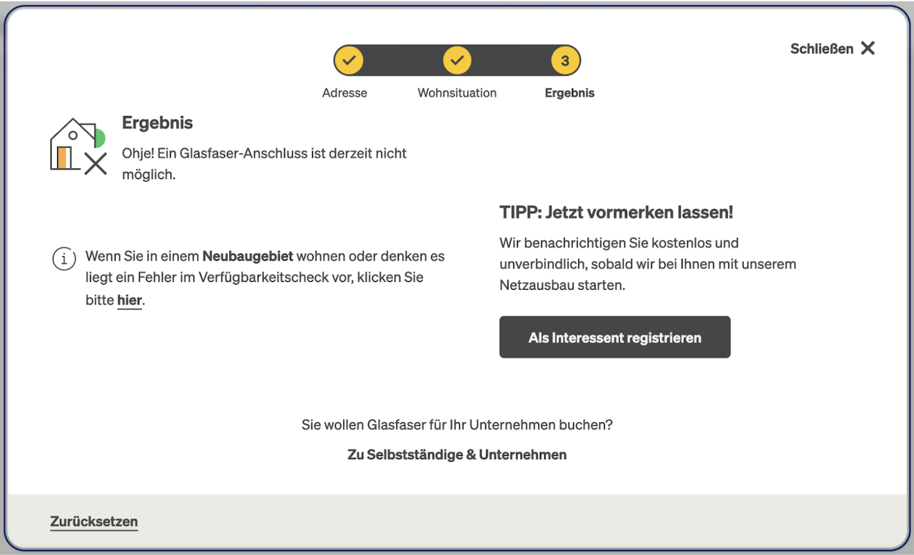 Deutsche Glasfaser Verfügbarkeitsprüfung.