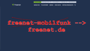 Schrift auf blauem Grund mit freenet-Logo, Text: freenet-mobilfunk wird zu freenet